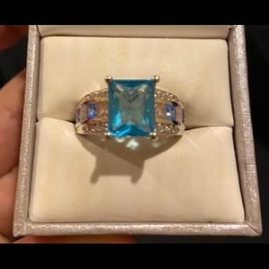 NEW Blue topaz and white sapphire crystal ring